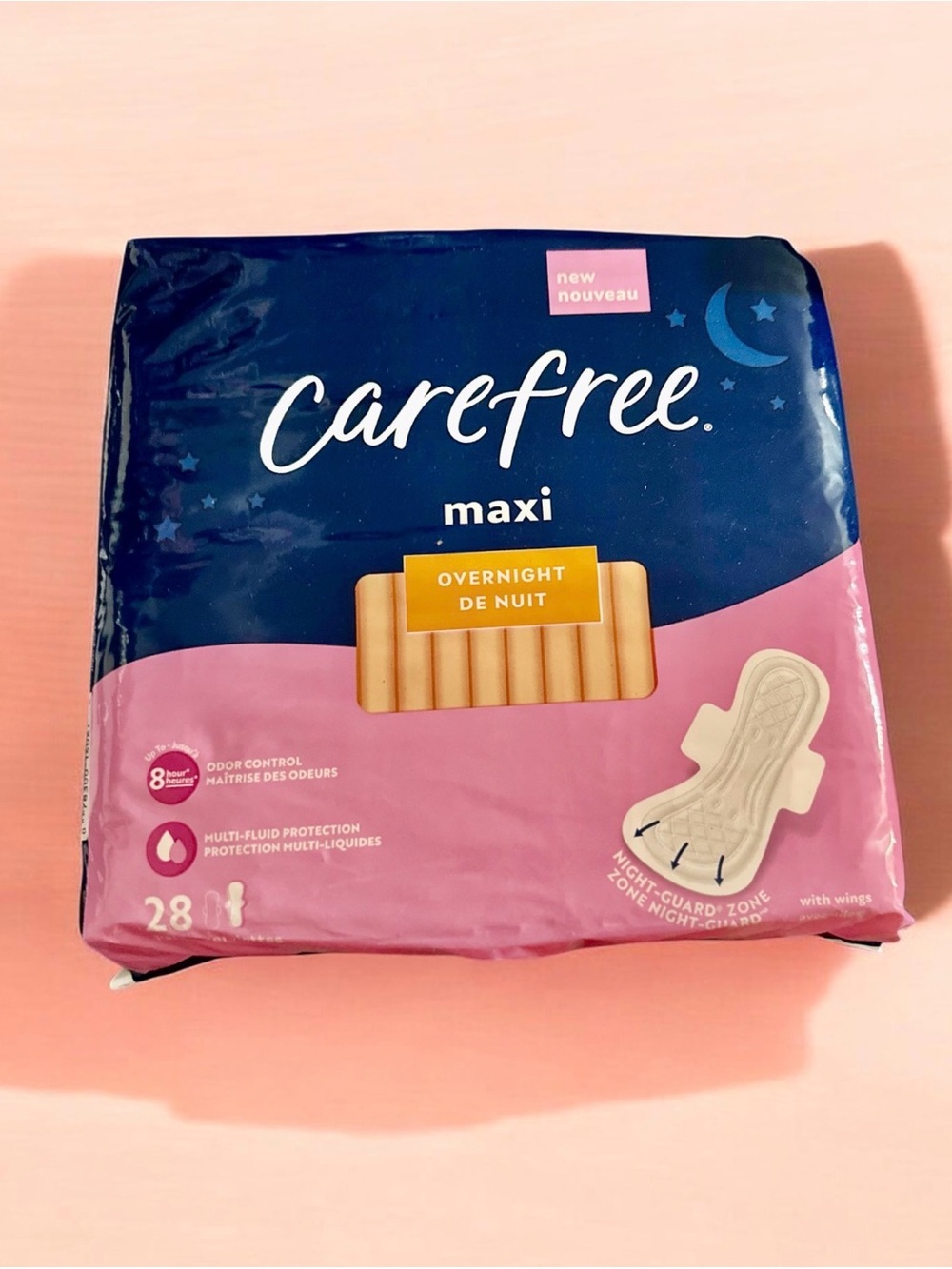 Carefree Maxi Overnight Pads - Pink & Navy Pack